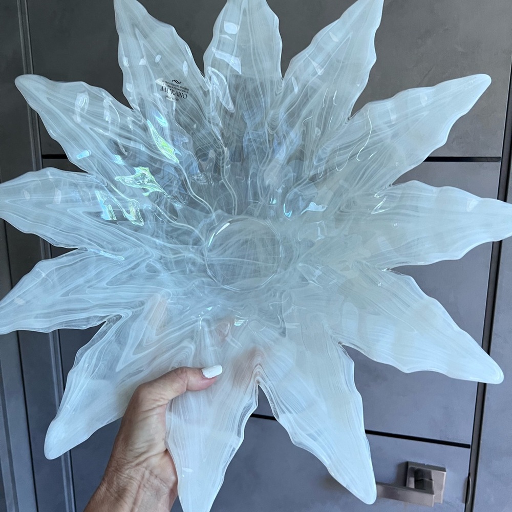 MURANO ITALY Vietri Onda glass XL flower petal leaf bowl